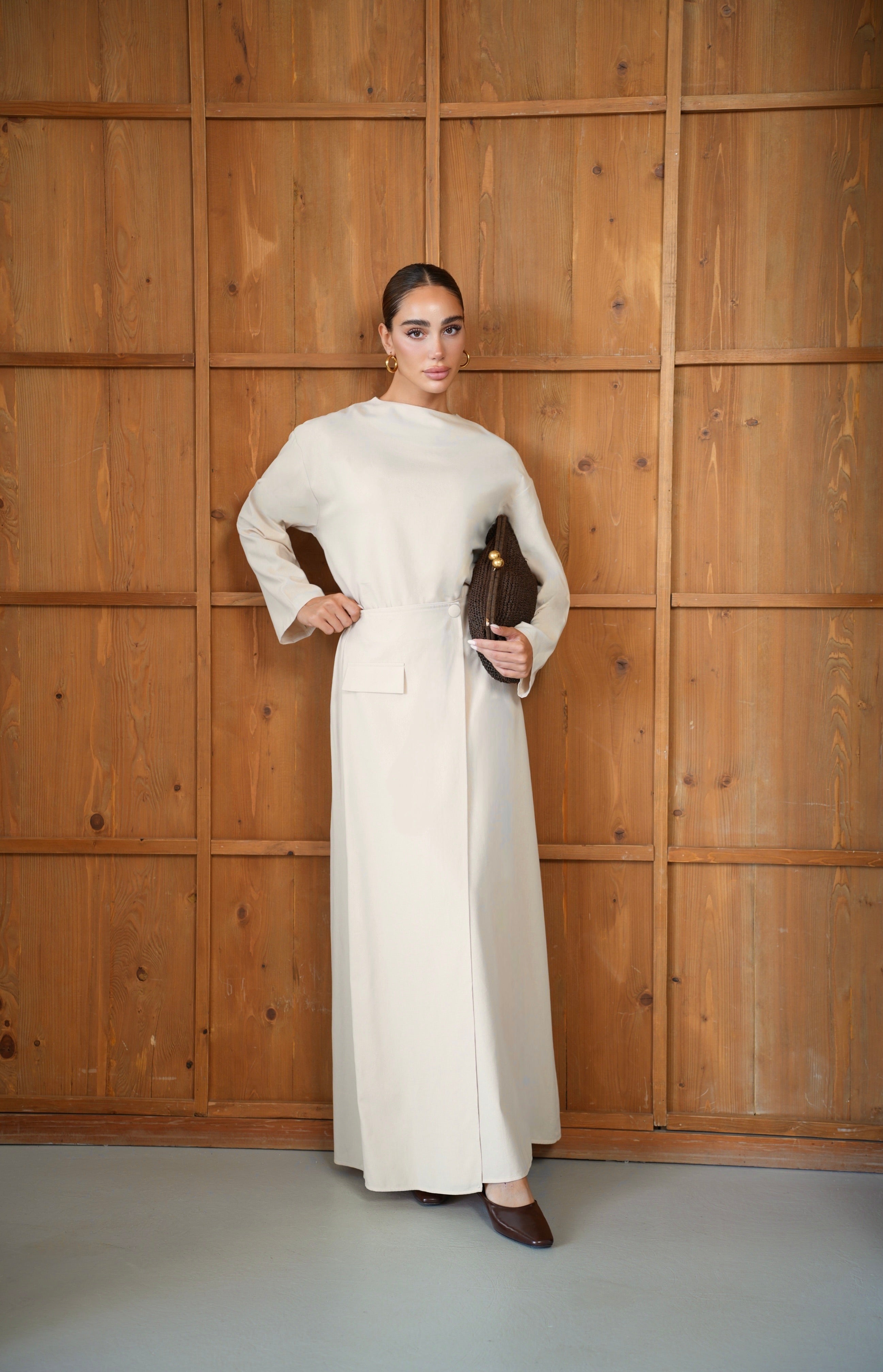 Linen Chic | Keten Yan Yırtmaçlı Düğmeli Etekli Takım