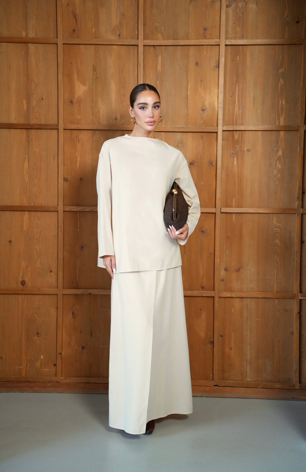 Linen Chic | Keten Yan Yırtmaçlı Düğmeli Etekli Takım