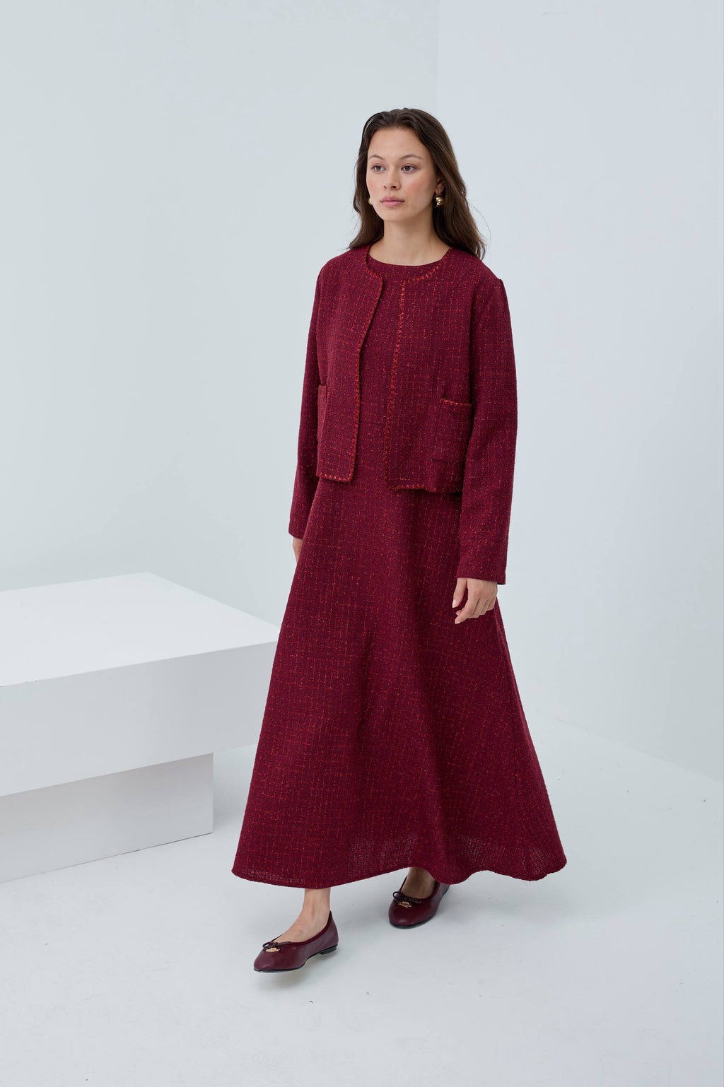 Modern Tweed Elegance | Şık Tüvit Elbise Takımı