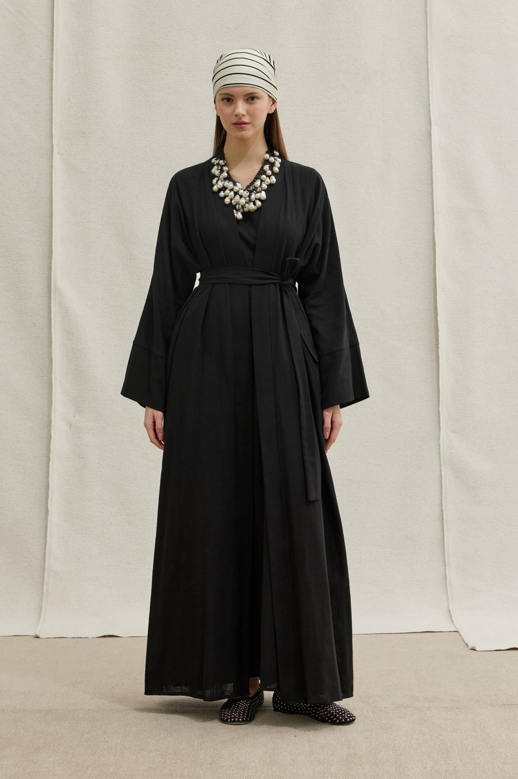 Linen Touch | Keten Dokulu Abaya Takımı