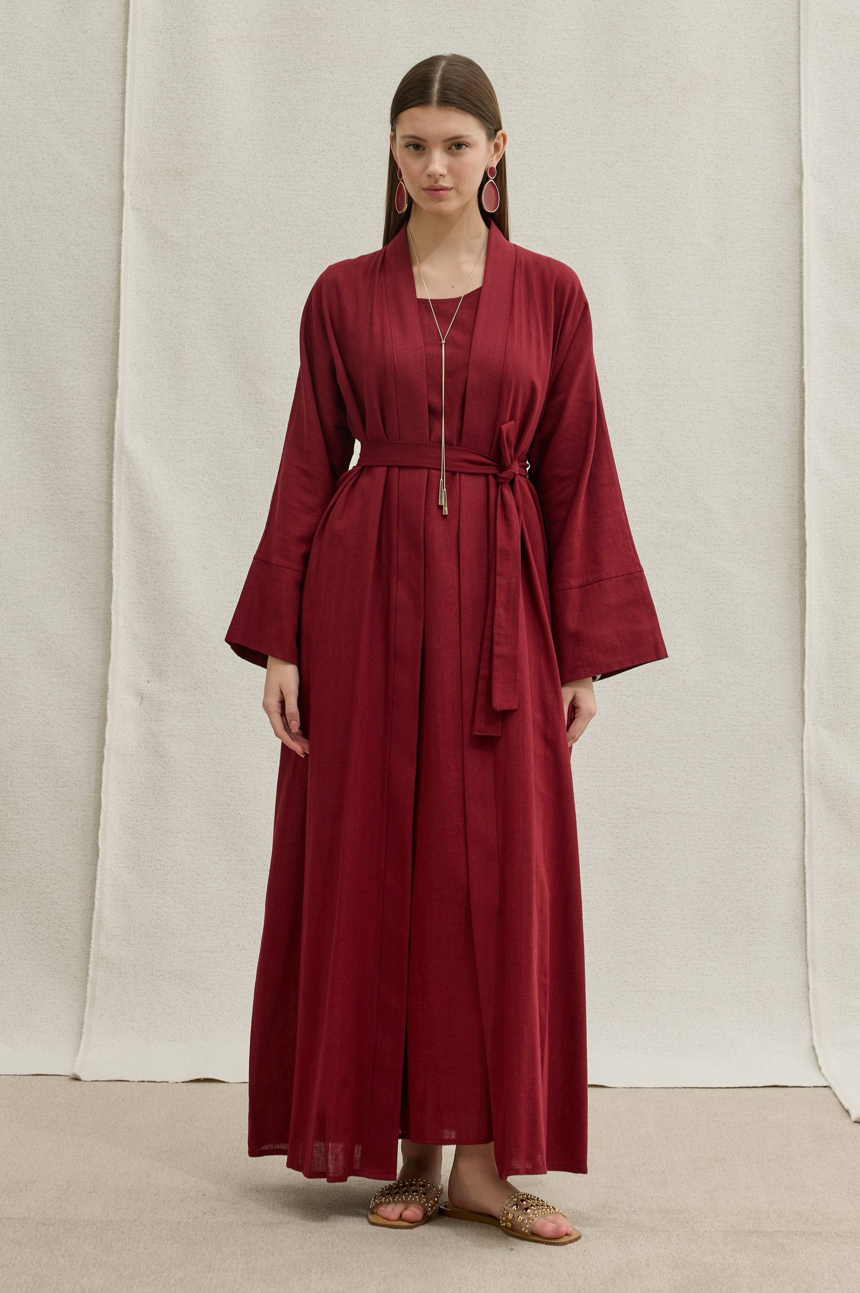 Linen Touch | Keten Dokulu Abaya Takımı