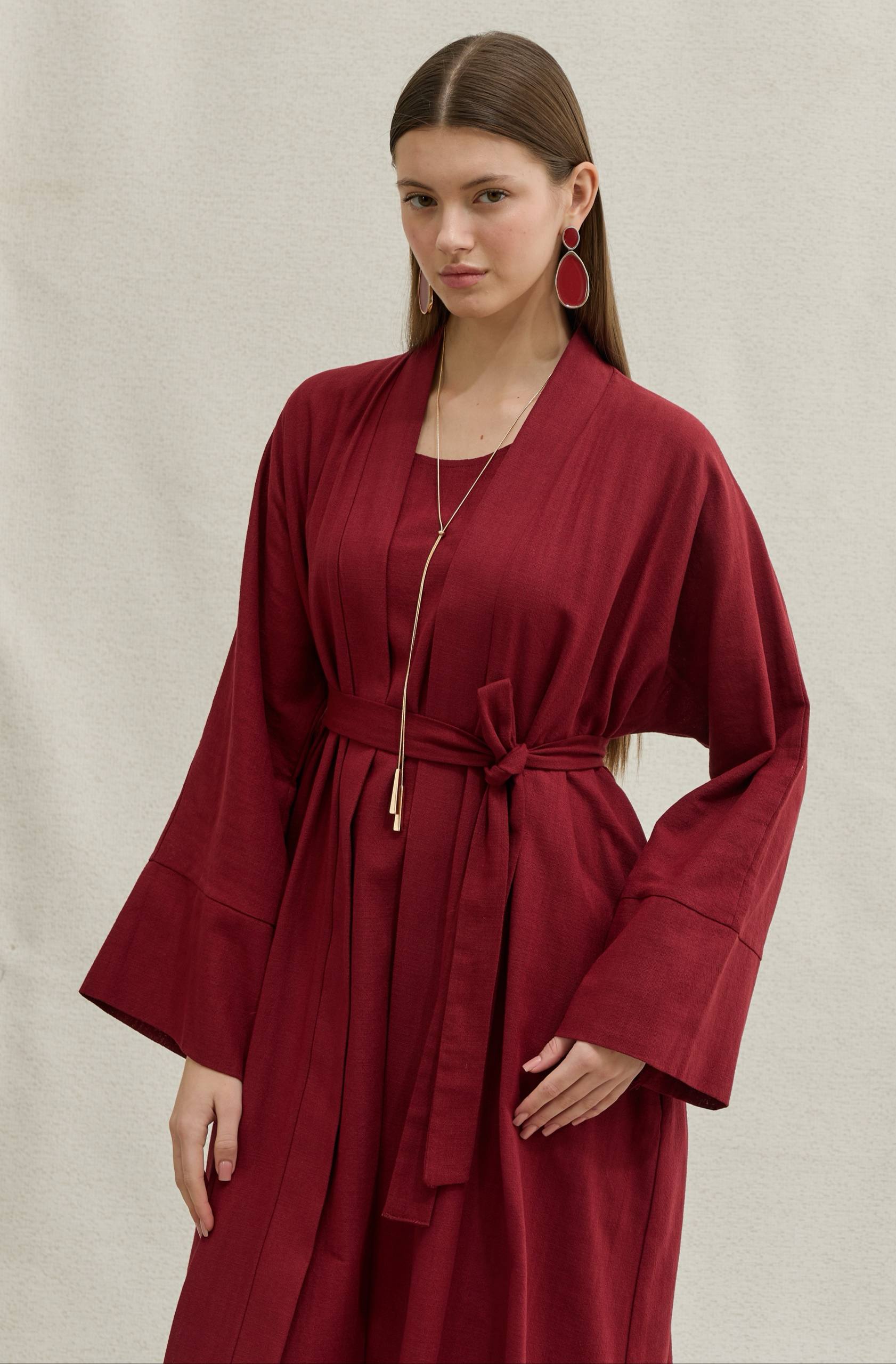 Linen Touch | Keten Dokulu Abaya Takımı