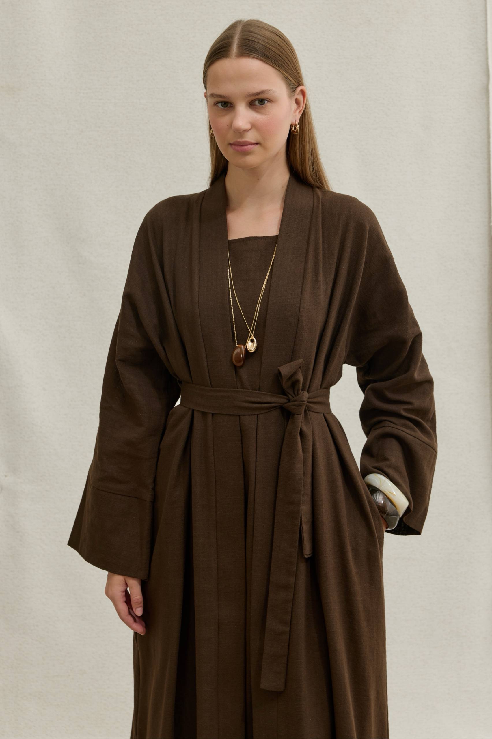 Linen Touch | Keten Dokulu Abaya Takımı