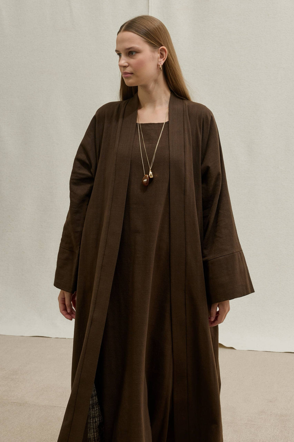 Linen Touch | Keten Dokulu Abaya Takımı