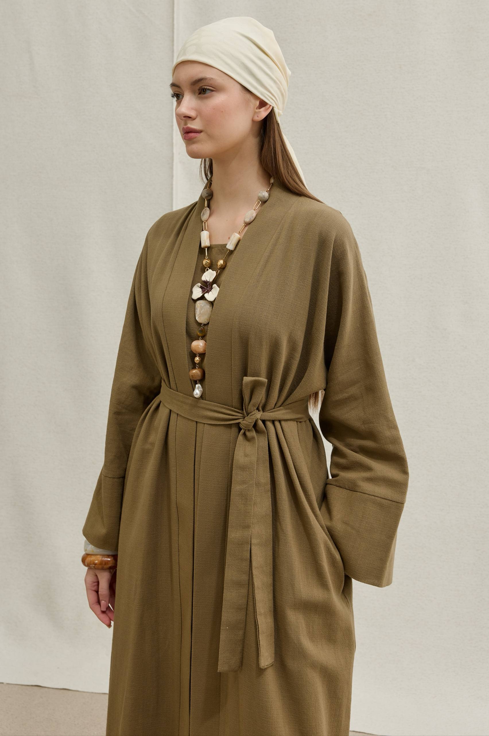 Linen Touch | Keten Dokulu Abaya Takımı
