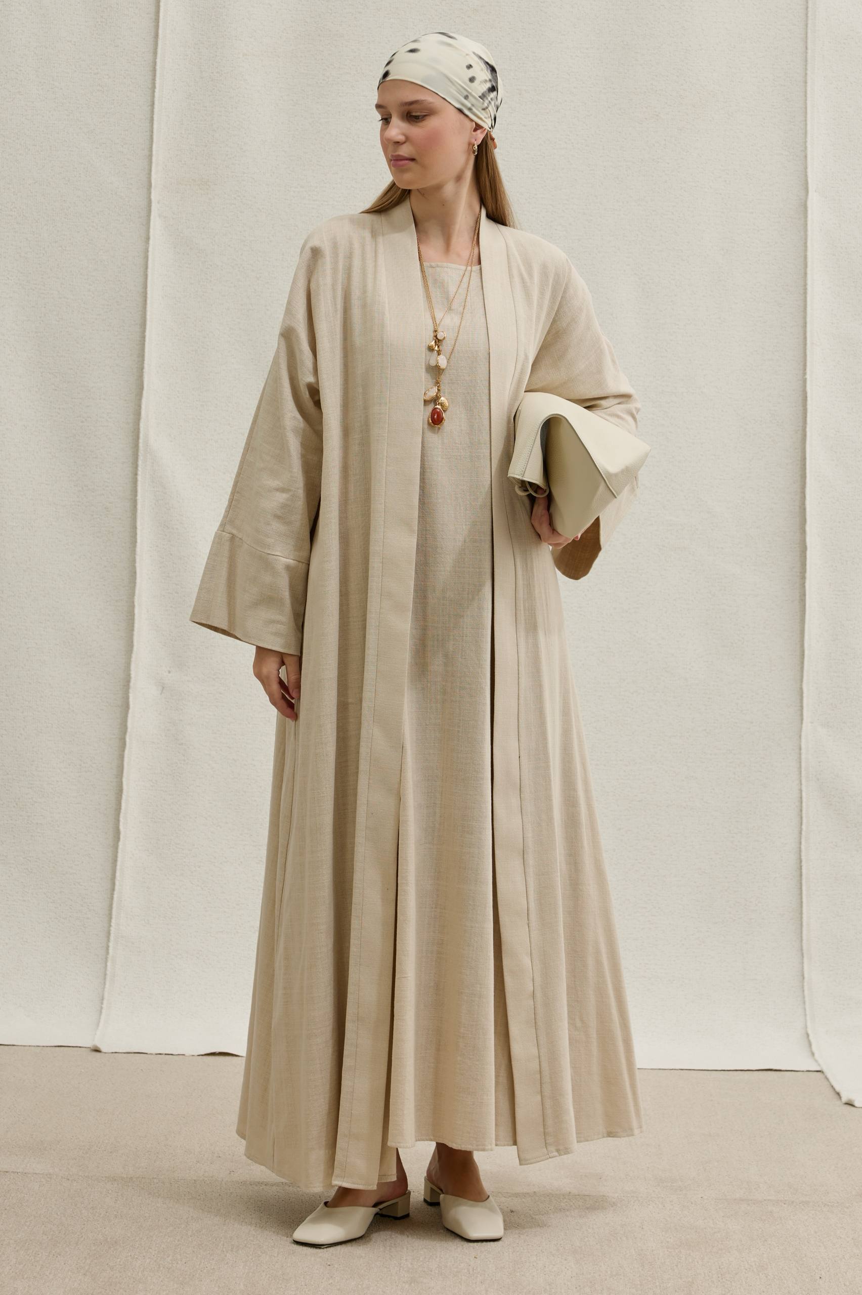 Linen Touch | Keten Dokulu Abaya Takımı