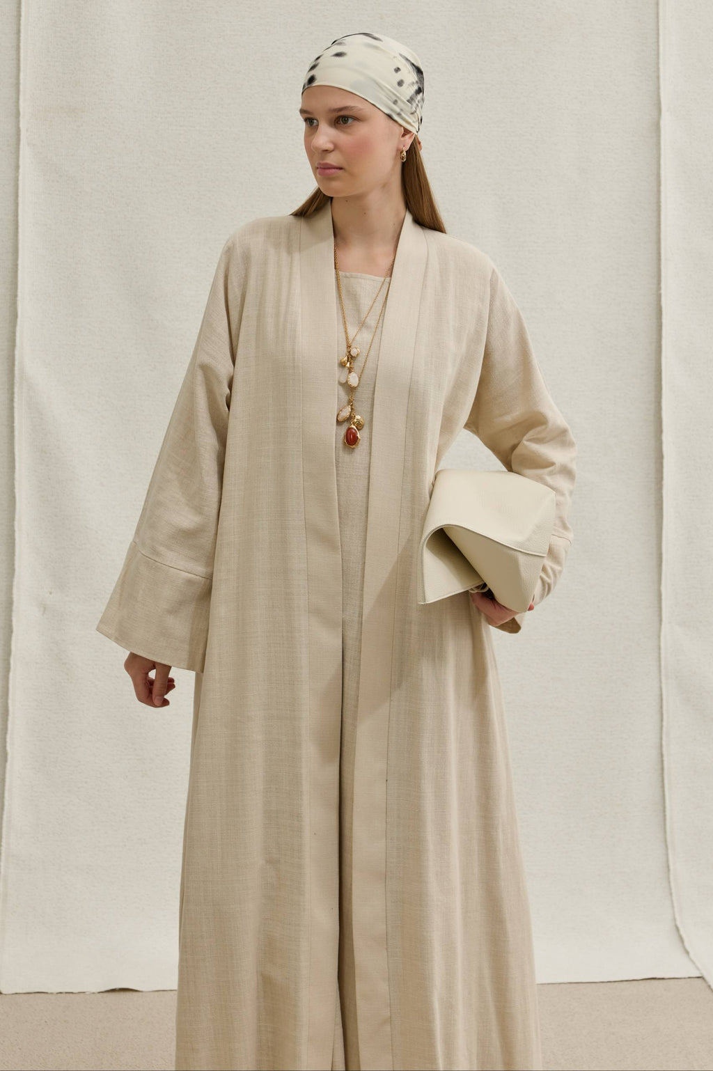 Linen Touch | Keten Dokulu Abaya Takımı