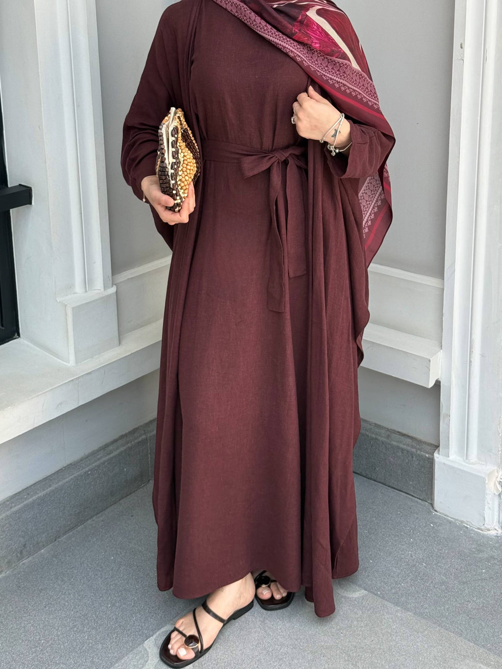 Velora Flow | Yırtmaç Detaylı Keten 2'li Abaya Takımı