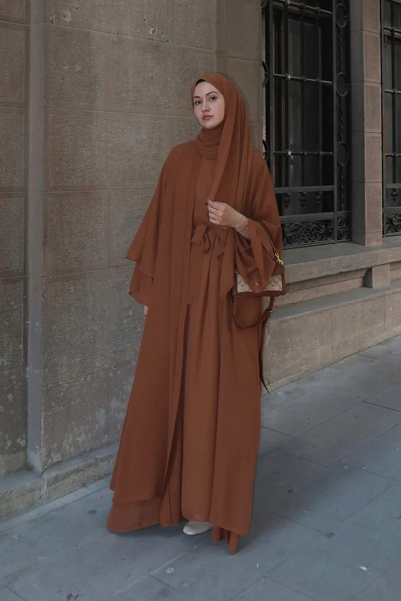 Veil Grace | Premium Şifon 3'lü Abaya Takımı